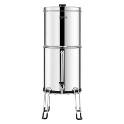 VEVOR Gravity-fed Water Filter System, 2.25G 304 Stainless-Steel Countertop System, Water Filtration System, Reduces Lead and up to 99% of Chlorine, with 2 Carbon Filters, Water Level Spigot, Stand
