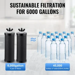 VEVOR Gravity-fed Water Filter System, 2.25G 304 Stainless-Steel Countertop System, Water Filtration System, Reduces Lead and up to 99% of Chlorine, with 2 Carbon Filters, Water Level Spigot, Stand