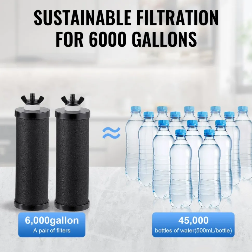 VEVOR Gravity-fed Water Filter System, 2.25G 304 Stainless-Steel Countertop System, Water Filtration System, Reduces Lead and up to 99% of Chlorine, with 2 Carbon Filters, Water Level Spigot, Stand