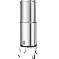VEVOR Gravity-fed Water Filter System, 3.25G 304 Stainless-Steel Countertop Water Filtration System, Reduces Lead and up to 99% of Chlorine, w/ 2 Carbon Filter, 2 Defluorination Filter, Spigot, Stand