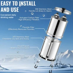 VEVOR Gravity-fed Water Filter System, 2.25G 304 Stainless-Steel Countertop Filtration System, Reduces Lead and up to 99% of Chlorine, with 2 Activated Carbon Filter, 2 Defluorination Filter, Spigot