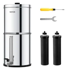 VEVOR Gravity-fed Water Filter System, 2.25G 304 Stainless-Steel Countertop System, Water Filtration System, Reduces Lead and up to 99% of Chlorine, with 2 Carbon Filters, and Water Level  Spigot