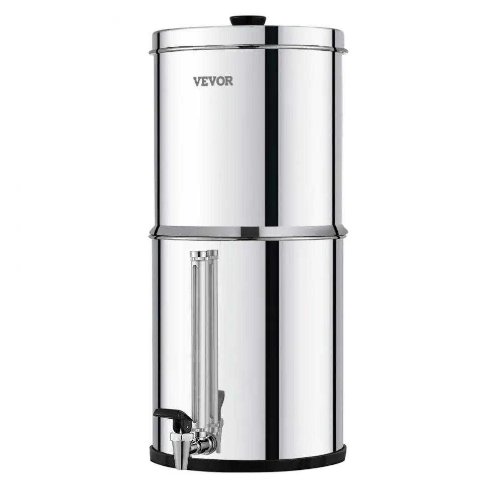 VEVOR Gravity-fed Water Filter System, 2.25G 304 Stainless-Steel Countertop System, Water Filtration System, Reduces Lead and up to 99% of Chlorine, with 2 Carbon Filters, and Water Level Spigot