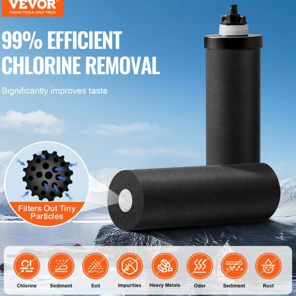 VEVOR Gravity-fed Water Filter System, 2.25G 304 Stainless-Steel Countertop System, Water Filtration System, Reduces Lead and up to 99% of Chlorine, with 2 Carbon Filters, and Water Level Spigot