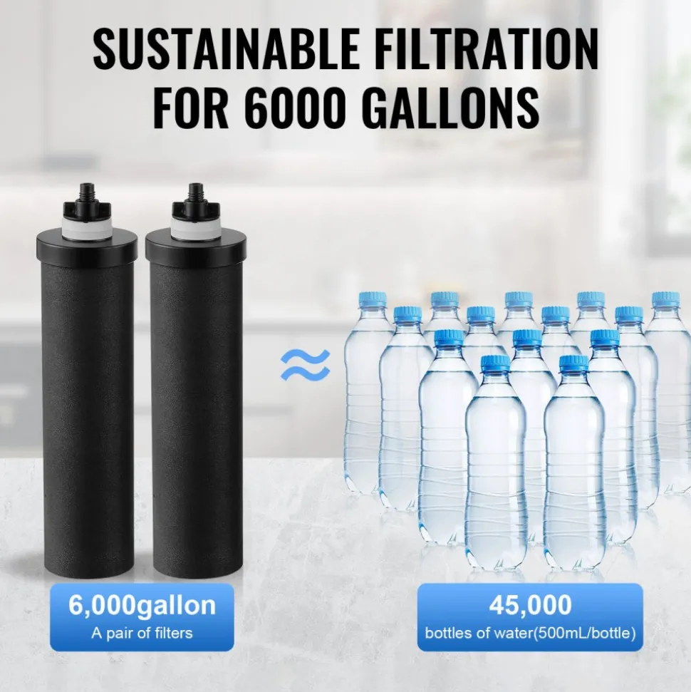 VEVOR Gravity-fed Water Filter System, 2.25G 304 Stainless-Steel Countertop System, Water Filtration System, Reduces Lead and up to 99% of Chlorine, with 2 Carbon Filters, and Water Level Spigot