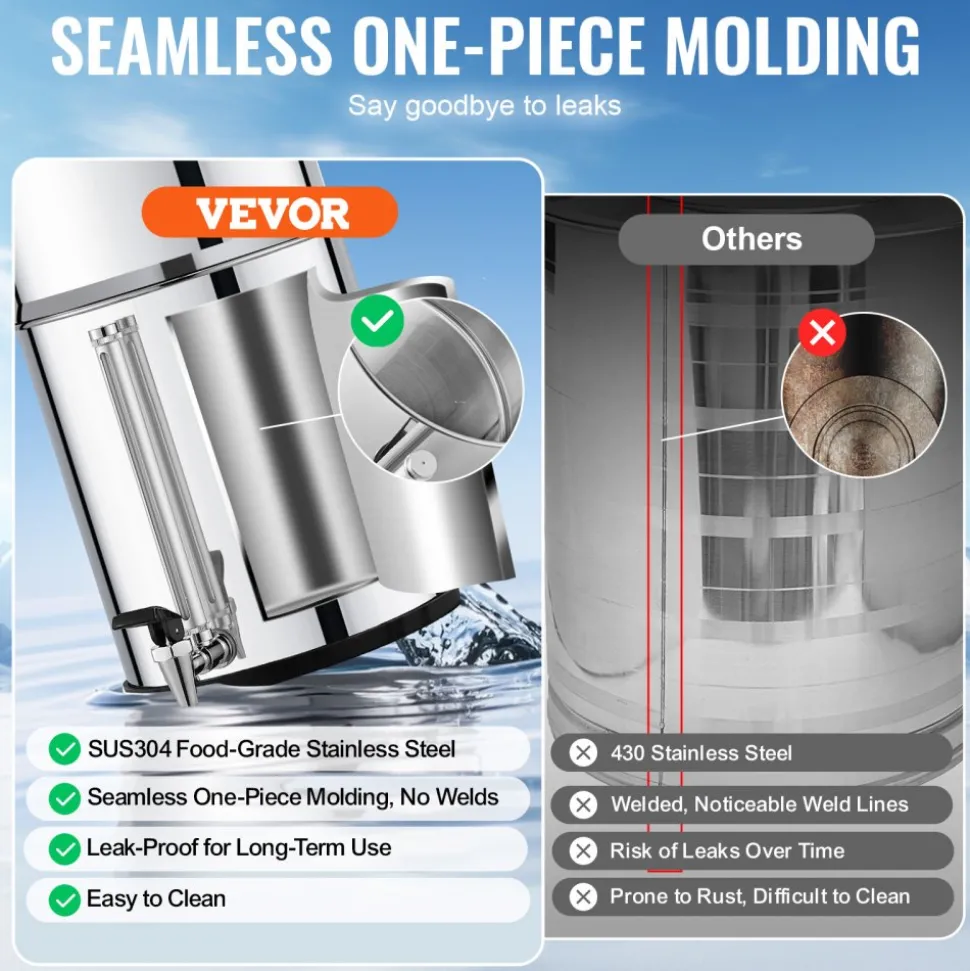 VEVOR Gravity-fed Water Filter System, 2.25G 304 Stainless-Steel Countertop System, Water Filtration System, Reduces Lead and up to 99% of Chlorine, with 2 Carbon Filters, and Water Level Spigot