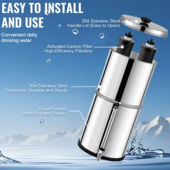 VEVOR Gravity-fed Water Filter System, 2.25G 304 Stainless-Steel Countertop System, Water Filtration System, Reduces Lead and up to 99% of Chlorine, with 2 Carbon Filters, and Water Level Spigot