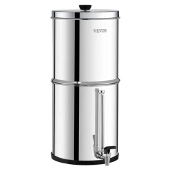 VEVOR Gravity-fed Water Filter System, 2.25G 304 Stainless-Steel Countertop System, Water Filtration System, Reduces Lead and up to 99% of Chlorine, with 2 Carbon Filters, and Water Level Spigot