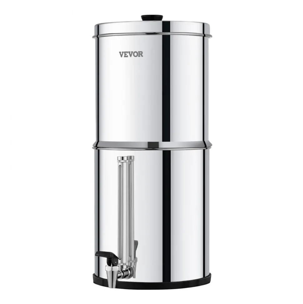 VEVOR Gravity-fed Water Filter System, 2.25G 304 Stainless-Steel Countertop System, Water Filtration System, Reduces Lead and up to 99% of Chlorine, with 2 Carbon Filters, and Water Level Spigot
