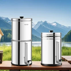 VEVOR Gravity-fed Water Filter System, 2.25G 304 Stainless-Steel Countertop System, Water Filtration System, Reduces Lead and up to 99% of Chlorine, with 2 Carbon Filters, and Water Level Spigot
