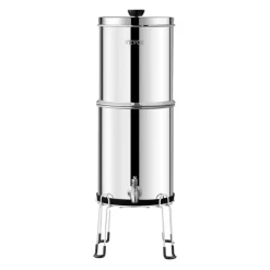VEVOR Gravity-fed Water Filter System, 2.25G 304 Stainless-Steel Countertop Water Filtration System, Reduces Lead and up to 99% of Chlorine, with 2 Carbon Filters/Spigot/Stand, for Home Camping RV
