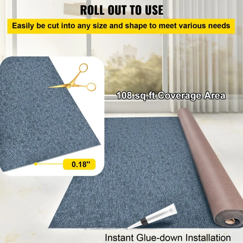 VEVOR Gray Marine Carpet 6 ft x 39.3 ft Marine Carpeting Marine Grade Carpet for Boats with Waterproof Back Outdoor Rug for Patio Porch Deck Garage Outdoor Area Rug Runner Anti-Slide Porch Rug