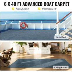VEVOR Gray Marine Carpet 6 ft x 39.3 ft Marine Carpeting Marine Grade Carpet for Boats with Waterproof Back Outdoor Rug for Patio Porch Deck Garage Outdoor Area Rug Runner Anti-Slide Porch Rug