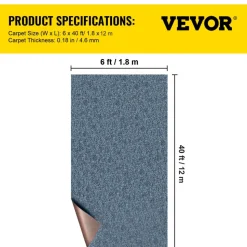 VEVOR Gray Marine Carpet 6 ft x 39.3 ft Marine Carpeting Marine Grade Carpet for Boats with Waterproof Back Outdoor Rug for Patio Porch Deck Garage Outdoor Area Rug Runner Anti-Slide Porch Rug