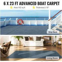VEVOR Gray Marine Carpet 6 ft x 23 ft Boat Carpet Rugs Indoor Outdoor Rugs for Patio Deck Anti-Slide TPR Water-Proof Back Cut Outdoor Marine Carpeting Easy Clean Outdoor Carpet Roll