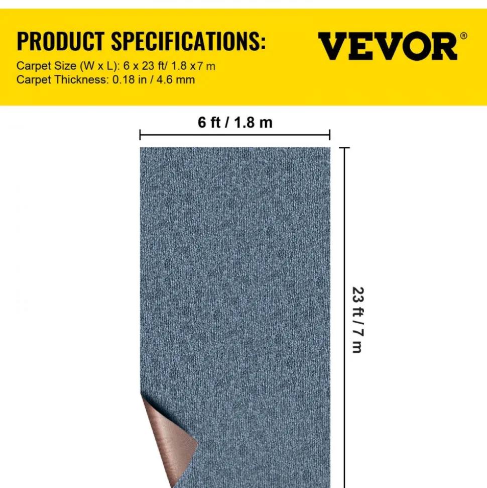 VEVOR Gray Marine Carpet 6 ft x 23 ft Boat Carpet Rugs Indoor Outdoor Rugs for Patio Deck Anti-Slide TPR Water-Proof Back Cut Outdoor Marine Carpeting Easy Clean Outdoor Carpet Roll