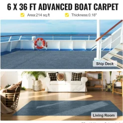 VEVOR Gray Marine Carpet 6 ft x 36 ft, Boat Carpet Rugs, Indoor Outdoor Rugs for Patio Deck Anti-Slide TPR Water-Proof Back Outdoor Marine Carpeting Outdoor Carpet