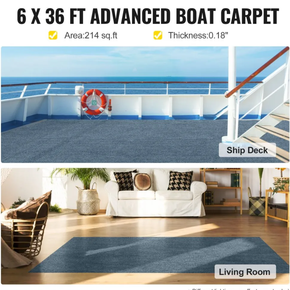 VEVOR Gray Marine Carpet 6 ft x 36 ft, Boat Carpet Rugs, Indoor Outdoor Rugs for Patio Deck Anti-Slide TPR Water-Proof Back Outdoor Marine Carpeting Outdoor Carpet