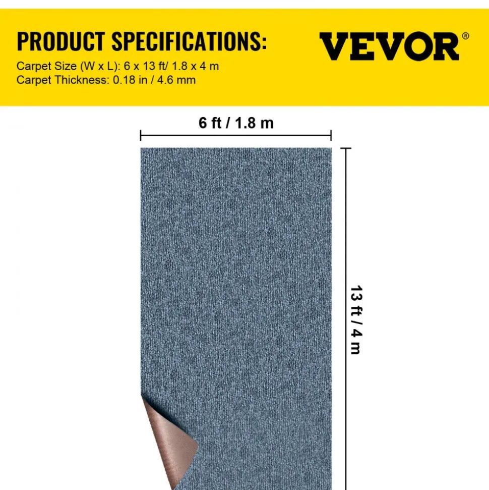 VEVOR Gray Marine Carpet 6 ft x 13.1 ft Boat Carpet Rugs Indoor Outdoor Rugs for Patio Deck Anti-Slide TPR Water-Proof Back Cut Outdoor Marine Carpeting Easy Clean Outdoor Carpet Roll