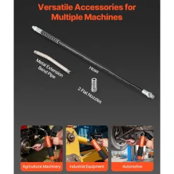 VEVOR Grease Gun, Continuous Cycle Heavy Duty 6000 PSI High Pressure, Pistol Grip Grease Gun Kit with 14 oz Capacity, Includes 18-Inch Flex Hose, 1 Extension Rigid Pipe, 2 Flat Nozzles for Automotive