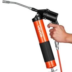 VEVOR Grease Gun, Continuous Cycle Heavy Duty 6000 PSI High Pressure, Pistol Grip Grease Gun Kit with 14 oz Capacity, Includes 18-Inch Flex Hose, 1 Extension Rigid Pipe, 2 Flat Nozzles for Automotive