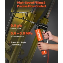 VEVOR Grease Gun, Continuous Cycle Heavy Duty 6000 PSI High Pressure, Pistol Grip Grease Gun Kit with 14 oz Capacity, Includes 18-Inch Flex Hose, 1 Extension Rigid Pipe, 2 Flat Nozzles for Automotive