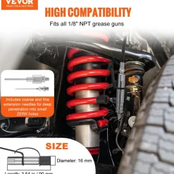 VEVOR Grease Gun Coupler, 10000 PSI High Pressure, 3-Jaw Locking, Quick Release Grease Gun Tip with Hose/Zerk Fittings Cleaner/Extension Needles, Compatible with All Grease Guns 1/8