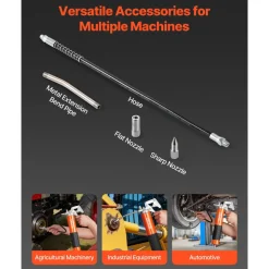 VEVOR Grease Gun, 10000 PSI High Pressure, Heavy Duty Pistol Grip Grease Gun Kit with 14 oz Capacity, Includes 18-Inch Flex Hose, 1 Extension Rigid Pipe and 1 Sharp Type Nozzle for Automotive, Marine