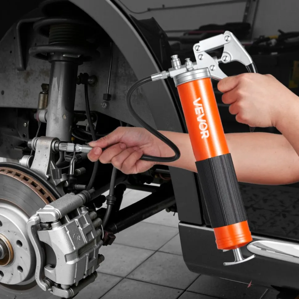 VEVOR Grease Gun, 10000 PSI High Pressure, Heavy Duty Pistol Grip Grease Gun Kit with 14 oz Capacity, Includes 18-Inch Flex Hose, 1 Extension Rigid Pipe and 1 Sharp Type Nozzle for Automotive, Marine