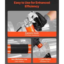 VEVOR Grease Gun, 10000 PSI High Pressure, Heavy Duty Pistol Grip Grease Gun Kit with 14 oz Capacity, Includes 18-Inch Flex Hose, 1 Extension Rigid Pipe and 1 Sharp Type Nozzle for Automotive, Marine