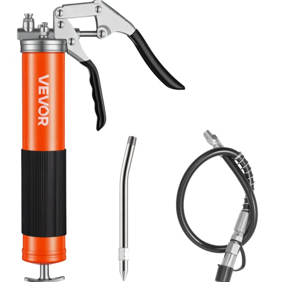 VEVOR Grease Gun, 10000 PSI High Pressure, Heavy Duty Pistol Grip Grease Gun Kit with 14 oz Capacity, Includes 18-Inch Flex Hose, 1 Extension Rigid Pipe and 1 Sharp Type Nozzle for Automotive, Marine