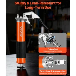 VEVOR Grease Gun, 10000 PSI High Pressure, Heavy Duty Pistol Grip Grease Gun Kit with 14 oz Capacity, Includes 18-Inch Flex Hose, 1 Extension Rigid Pipe and 1 Sharp Type Nozzle for Automotive, Marine
