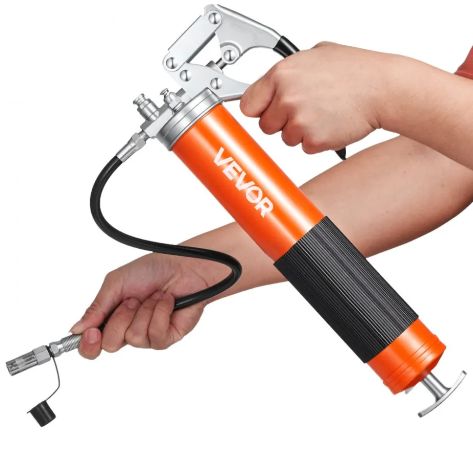 VEVOR Grease Gun, 10000 PSI High Pressure, Heavy Duty Pistol Grip Grease Gun Kit with 14 oz Capacity, Includes 18-Inch Flex Hose, 1 Extension Rigid Pipe and 1 Sharp Type Nozzle for Automotive, Marine