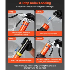 VEVOR Grease Gun, 8000 PSI, Pistol Grip Grease Gun Kit with 14 oz Capacity, Includes 18-Inch Flex Hose, Double Handle Grease Coupler, Extension Rigid Pipe & Sharp Type Nozzle for Automotive, Marine