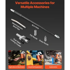 VEVOR Grease Gun, 8000 PSI, Pistol Grip Grease Gun Kit with 14 oz Capacity, Includes 18-Inch Flex Hose, Double Handle Grease Coupler, Extension Rigid Pipe & Sharp Type Nozzle for Automotive, Marine