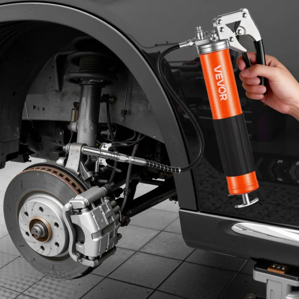 VEVOR Grease Gun, 8000 PSI, Pistol Grip Grease Gun Kit with 14 oz Capacity, Includes 18-Inch Flex Hose, Double Handle Grease Coupler, Extension Rigid Pipe & Sharp Type Nozzle for Automotive, Marine
