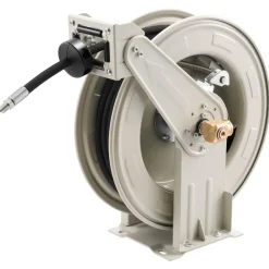 VEVOR Grease Hose Reel, 1/4 in x 50 ft Retractable, Spring Driven Auto Swivel Rewind, Max 10152 PSI, Heavy-Duty Carbon Steel Construction with Steel Wire Braided Hose, for Lube, Grease, Hydraulic Oil