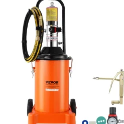VEVOR Grease Pump, 3 Gallon 12L, Air Operated Grease Pump with 13 ft High Pressure Hose and Grease Gun, Pneumatic Grease Bucket Pump with Wheels, Portable Lubrication Grease Pump 50:1 Pressure Ratio