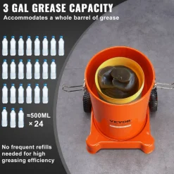 VEVOR Grease Pump, 3 Gallon 12L, Air Operated Grease Pump with 13 ft High Pressure Hose and Grease Gun, Pneumatic Grease Bucket Pump with Wheels, Portable Lubrication Grease Pump 50:1 Pressure Ratio
