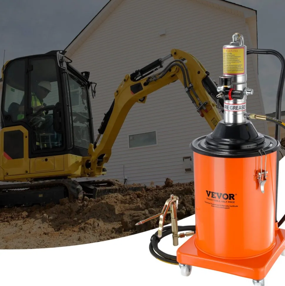 VEVOR Grease Pump, 5 Gallon 20L, Air Operated Grease Pump with 13 ft High Pressure Hose and Grease Gun, Pneumatic Grease Bucket Pump with Wheels, Portable Lubrication Grease Pump 50:1 Pressure Ratio