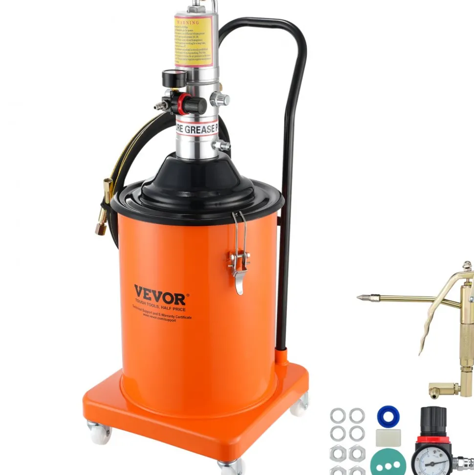VEVOR Grease Pump, 5 Gallon 20L, Air Operated Grease Pump with 13 ft High Pressure Hose and Grease Gun, Pneumatic Grease Bucket Pump with Wheels, Portable Lubrication Grease Pump 50:1 Pressure Ratio