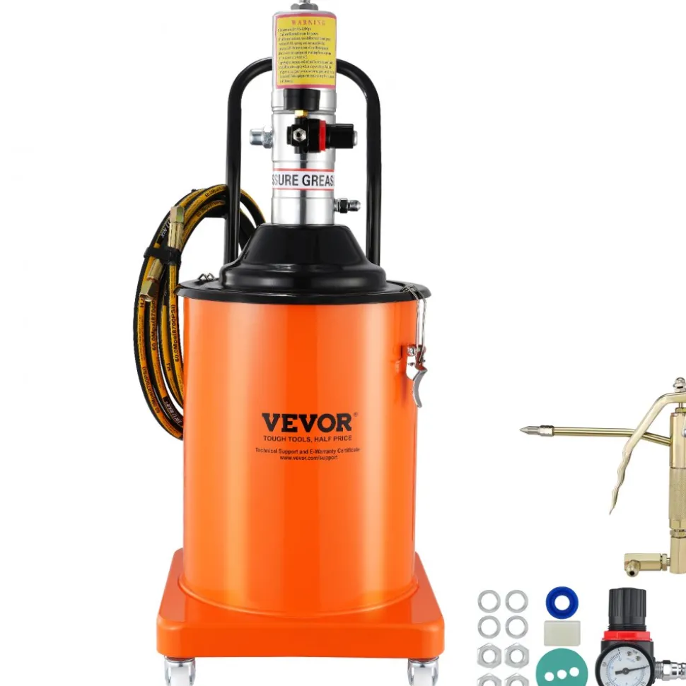 VEVOR Grease Pump, 5 Gallon 20L, Air Operated Grease Pump with 13 ft High Pressure Hose and Grease Gun, Pneumatic Grease Bucket Pump with Wheels, Portable Lubrication Grease Pump 50:1 Pressure Ratio