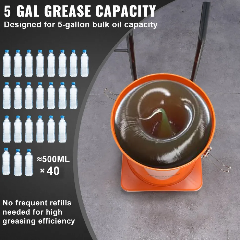 VEVOR Grease Pump, 5 Gallon 20L, Air Operated Grease Pump with 13 ft High Pressure Hose and Grease Gun, Pneumatic Grease Bucket Pump with Wheels, Portable Lubrication Grease Pump 50:1 Pressure Ratio