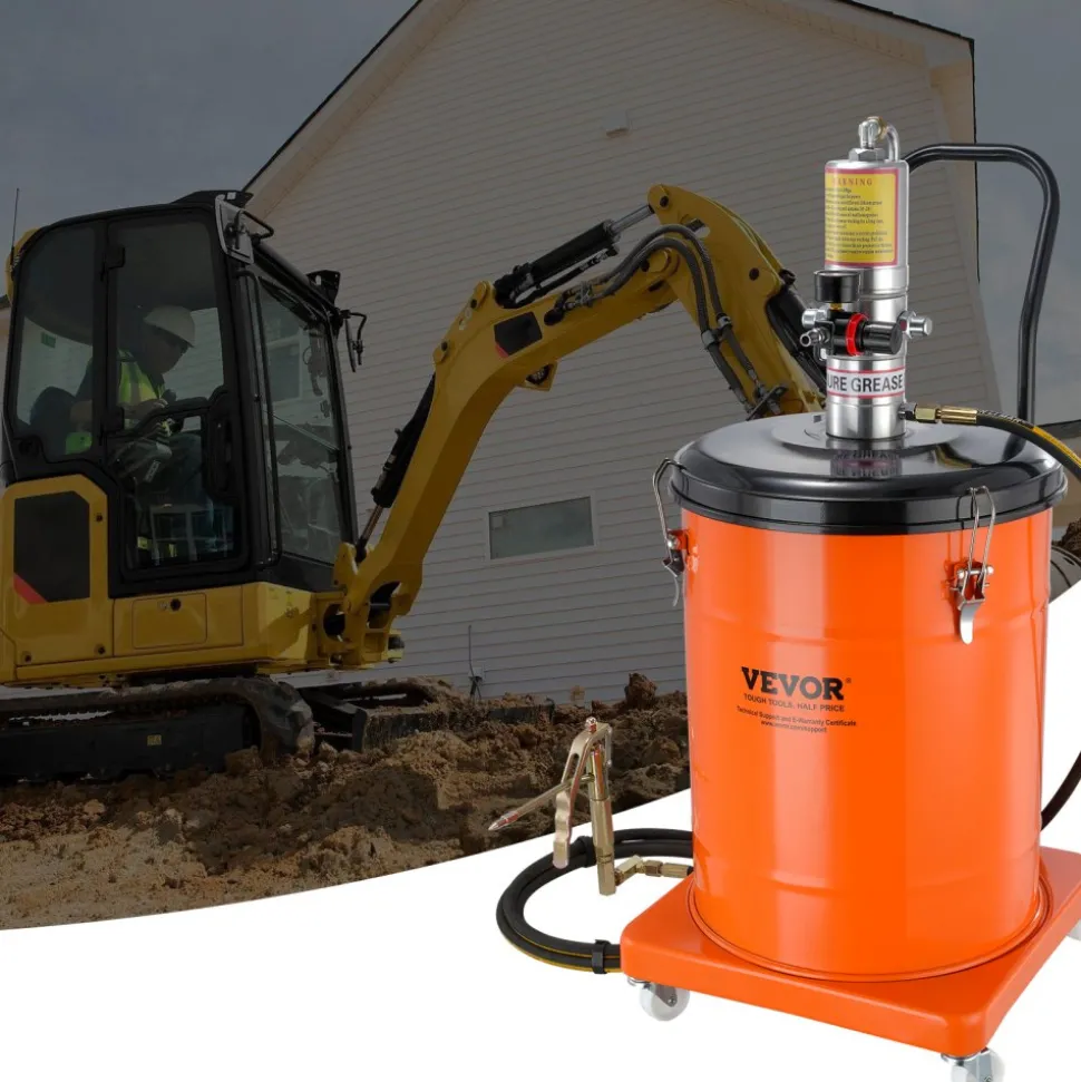 VEVOR Grease Pump, 10.5 Gallon 40L Air Operated Grease Pump with 13 ft High Pressure Hose and Grease Gun, Pneumatic Grease Bucket Pump with Wheels, Portable Lubrication Grease Pump 50:1 Pressure Ratio