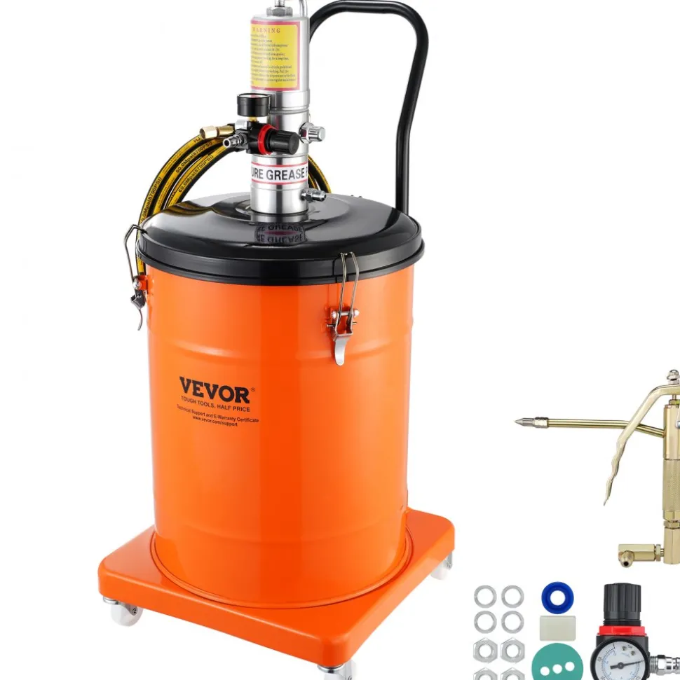 VEVOR Grease Pump, 10.5 Gallon 40L Air Operated Grease Pump with 13 ft High Pressure Hose and Grease Gun, Pneumatic Grease Bucket Pump with Wheels, Portable Lubrication Grease Pump 50:1 Pressure Ratio