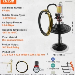 VEVOR Grease Pump, 50:1 Pressure Ratio Air Operated Grease Pump with 13 ft High Pressure Hose and Grease Gun, Pneumatic Grease Pump with Barrel Cap, Portable Lubrication Grease Pump 360° Gun Head