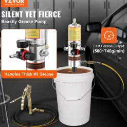 VEVOR Grease Pump, 50:1 Pressure Ratio Air Operated Grease Pump with 13 ft High Pressure Hose and Grease Gun, Pneumatic Grease Pump, Portable Lubrication Grease Pump with 360° Swivel Grease Gun Head