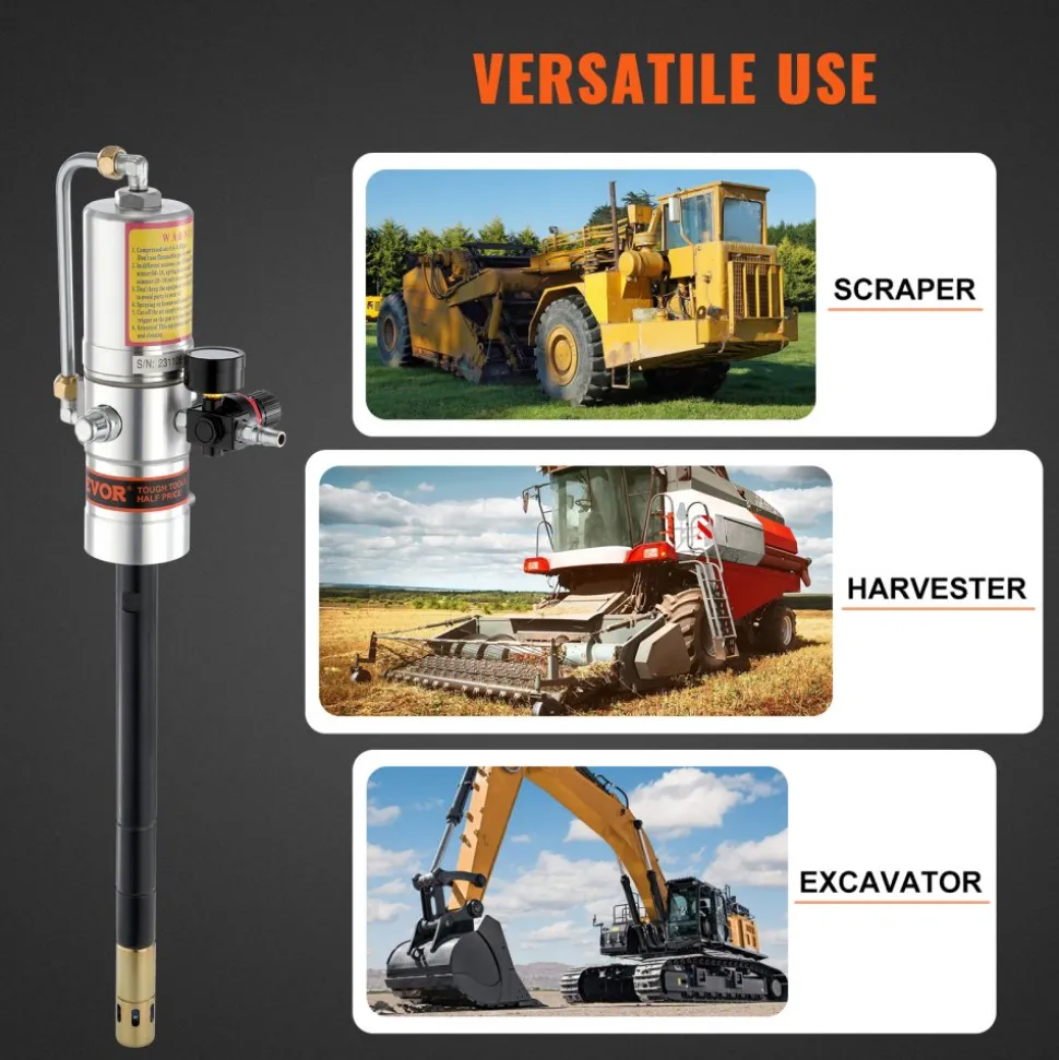 VEVOR Grease Pump, 50:1 Pressure Ratio Air Operated Grease Pump with 13 ft High Pressure Hose and Grease Gun, Pneumatic Grease Pump, Portable Lubrication Grease Pump with 360° Swivel Grease Gun Head