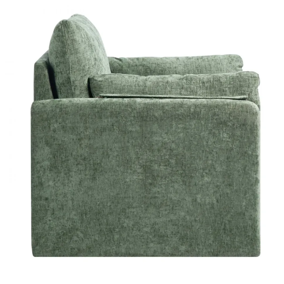 VEVOR Green Accent Chair, Modern Upholstered Accent Chair with Armrests, Cloth Arm Chairs with Thick Cushion and Arched Backrest, Single Fabric Armchair for Living Room, Bedroom, Study, Office