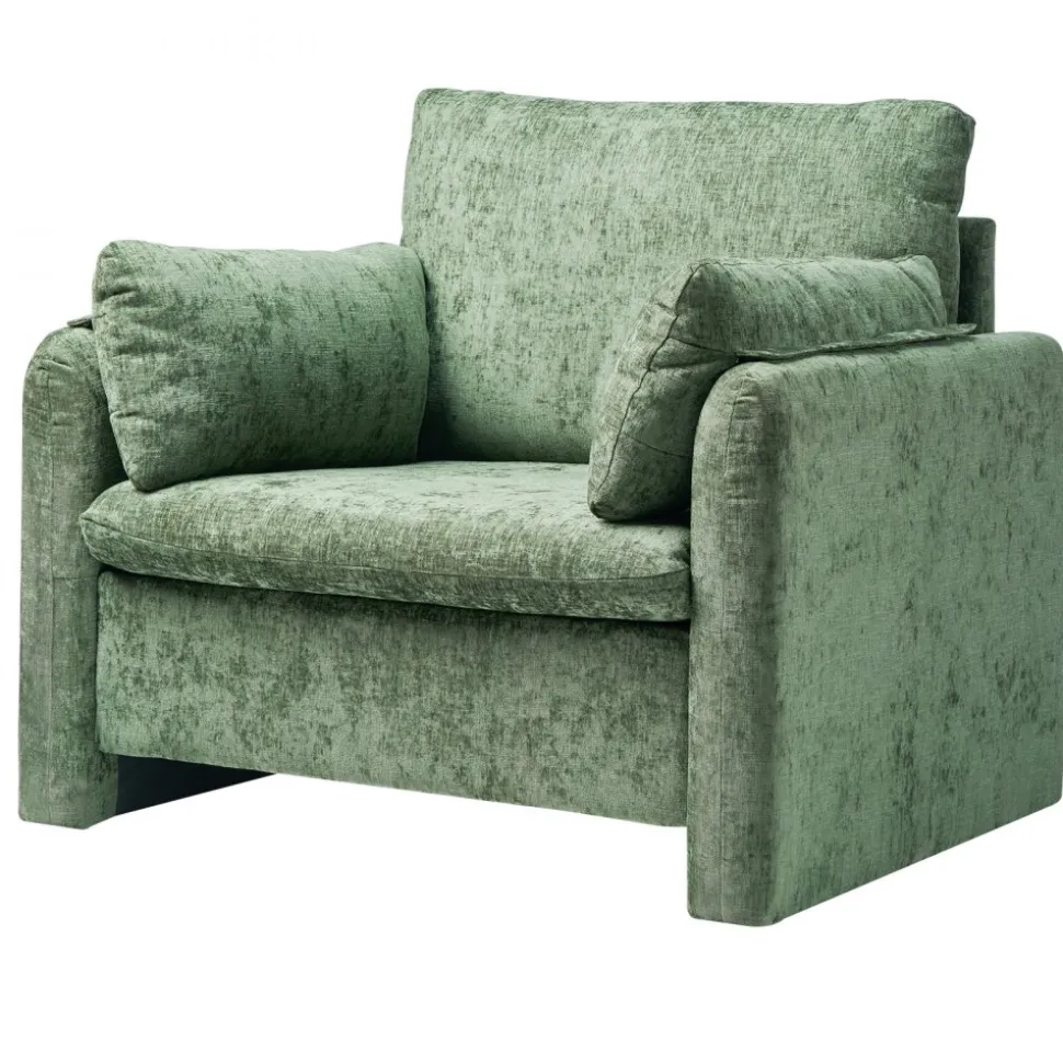 VEVOR Green Accent Chair, Modern Upholstered Accent Chair with Armrests, Cloth Arm Chairs with Thick Cushion and Arched Backrest, Single Fabric Armchair for Living Room, Bedroom, Study, Office